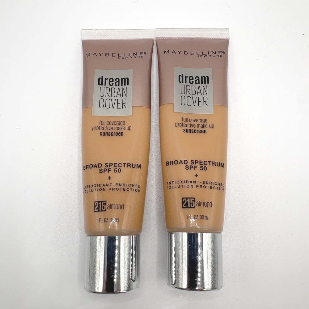 Maybelline Dream Urban Cover Foundation SPF 50 Almond 215 Full Coverage 2pc Lot